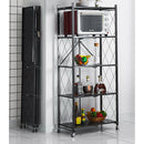 2X 5 Tier Carbon Steel Foldable Kitchen Cart Shelves Black Portable Organizer