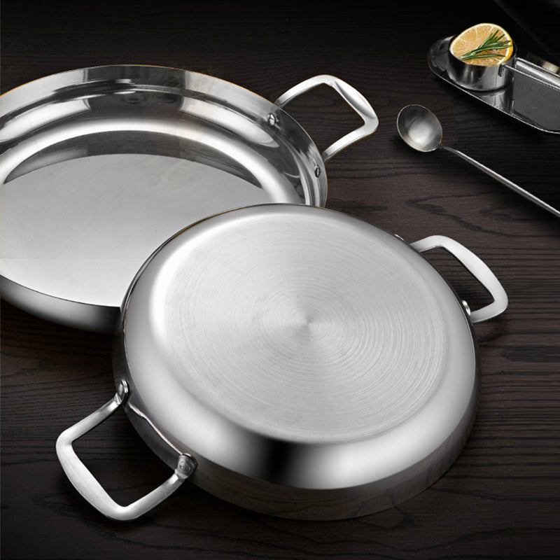 24cm Flat Base Stainless Steel Seafood Dry Pot Silver Nonstick With Lid