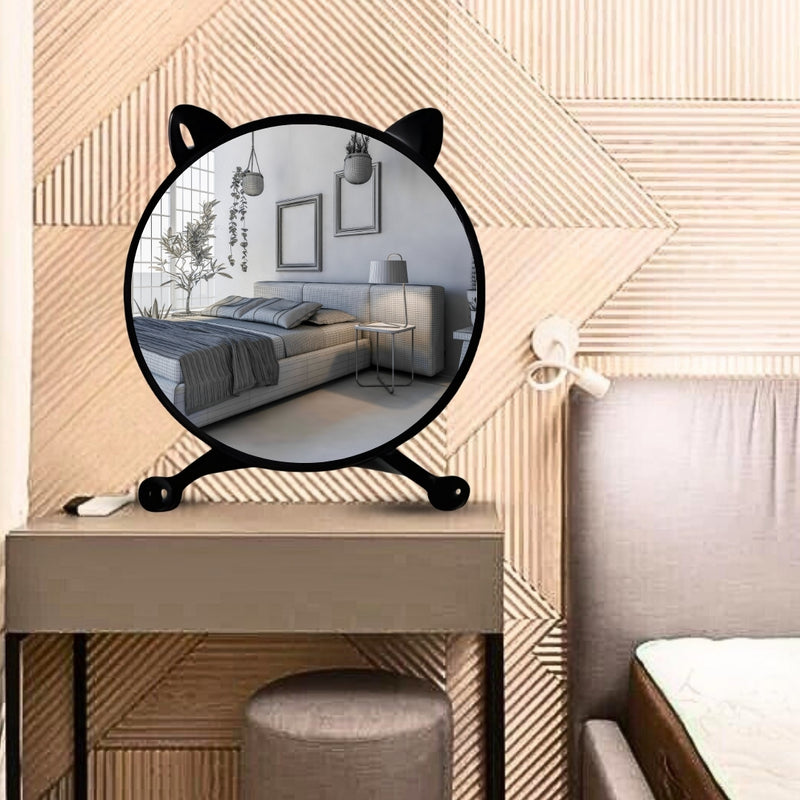 2X 30cm Black Plastic Cat Ear Makeup Table Mirrors No Led