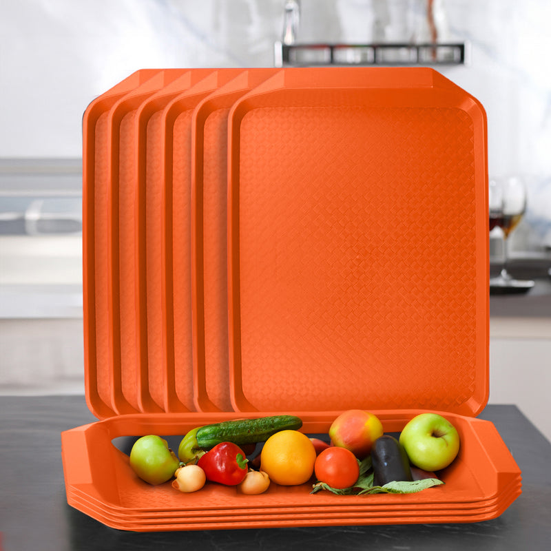Rectangular PVC Serving Tray Set of 5 Orange Stackable Waterproof 43.5cm