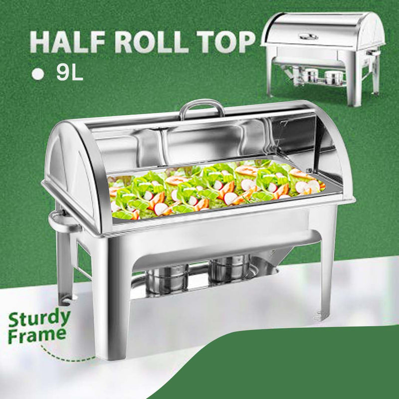 4X 9L Stainless Steel Roll Top Chafing Dish Food Warmer Mirror Finish
