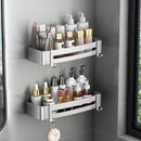 Silver Wall-Mounted Aluminum Bathroom Shelf Rack Space Saving Waterproof Hooks