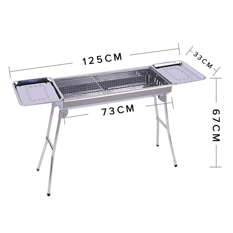 2X Skewer Charcoal Grill Stainless Steel Portable Heavy Duty With Plate 730mm