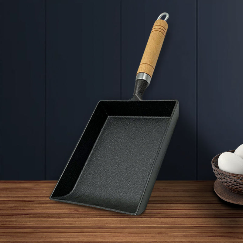 Cast Iron Tamagoyaki Omelette Pan Nonstick Wood Handle Induction Safe