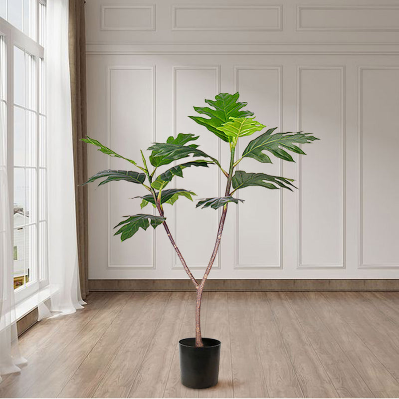 4X 90cm Artificial Polyethylene Philodendron Tree Split Leaf Green With Pot