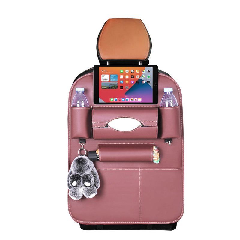 Pvc Leather Car Back Seat Organizer 50x65cm 7 Compartments Tablet Holder Coffee