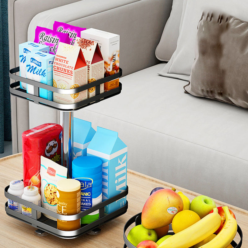 2 Tier Black Carbon Steel Rotating Kitchen Storage Organizer Spice Rack