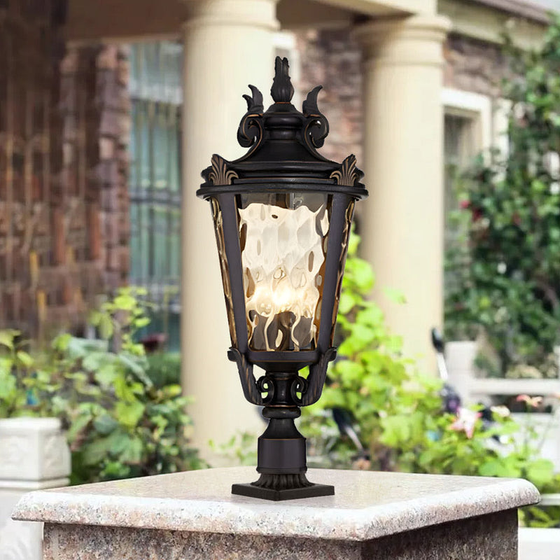 4X Vintage Outdoor Post Lantern Aluminum Amber Glass 63.5cm Dark Brown