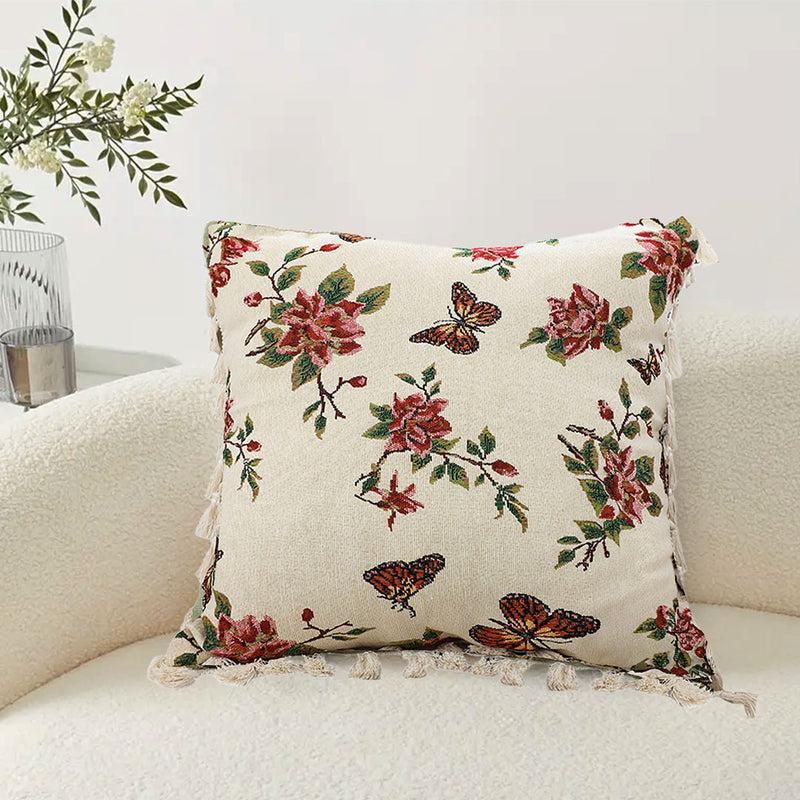 45cm Cream Vintage Velvet Throw Pillow Tassel Cushion Home Decor