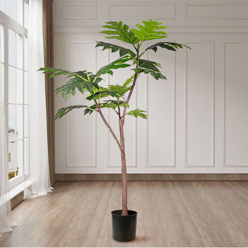 Artificial Philodendron Tree 150cm Polyethylene 21 Leaves Green Indoor Pot