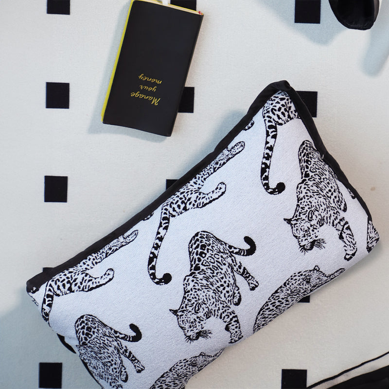 2X 30cm Fleece Leopard Lumbar Throw Pillow White Black Decorative Cushion