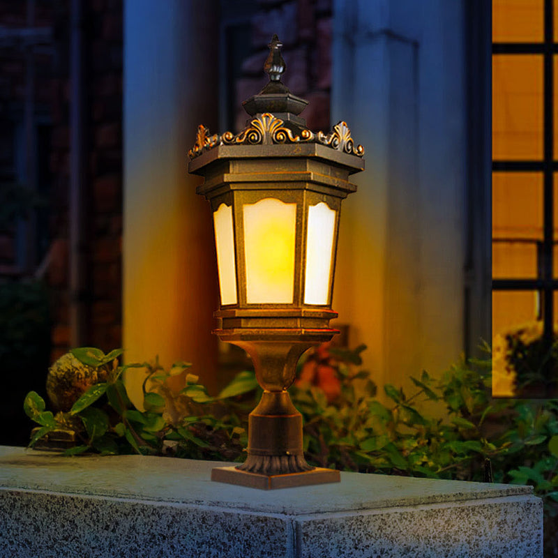 Antique Style 72cm Outdoor Post Light Aluminum And Glass Black Garden Lamp