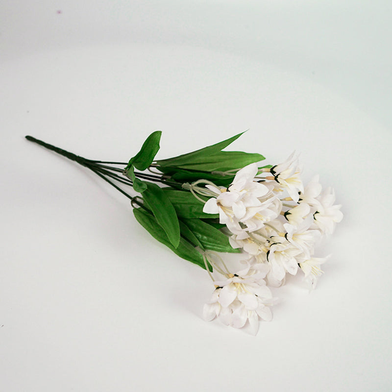 Blue Glass Vase 10x14x26cm Silk White Lilium Bouquet 10 Bunch 6 Heads