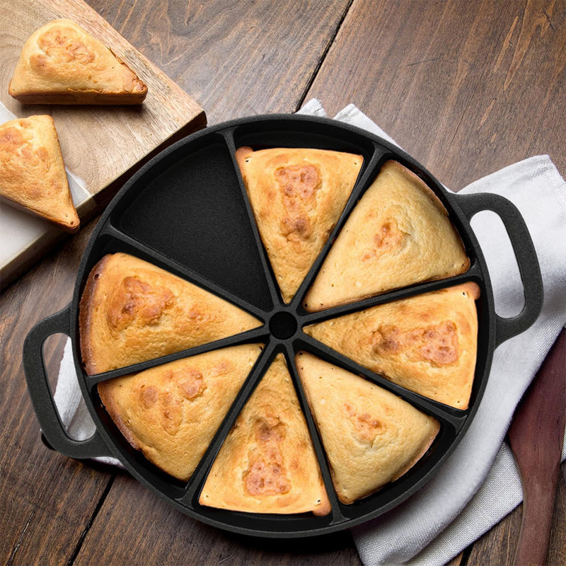 Round Cast Iron Baking Wedge Pan 21.5CM 8-Slice Non-Stick Black With Handle
