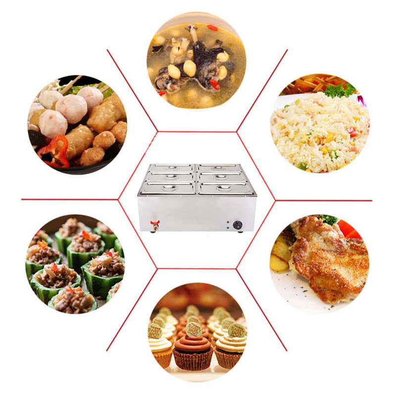 Stainless Steel 6 X Electric Bain Marie Food Warmer with Lid Large Capacity