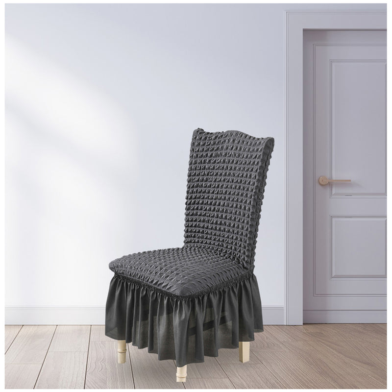 2X Dark Grey Polyester Stretch Chair Cover Ruffle Skirt Seat Protector