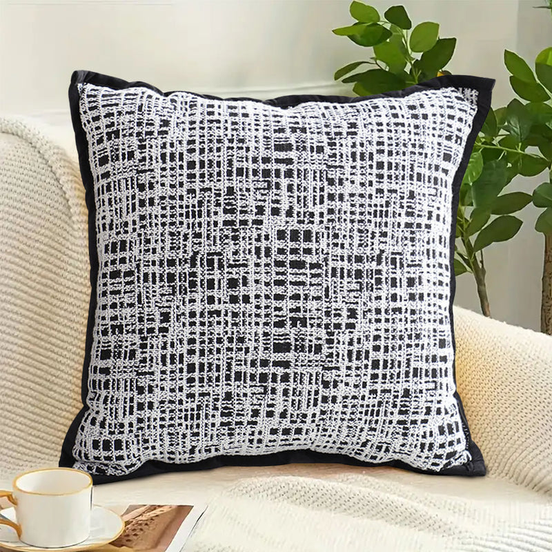 Square Throw Pillow Plush Velvet 45cm Leopard Print Black White Grid