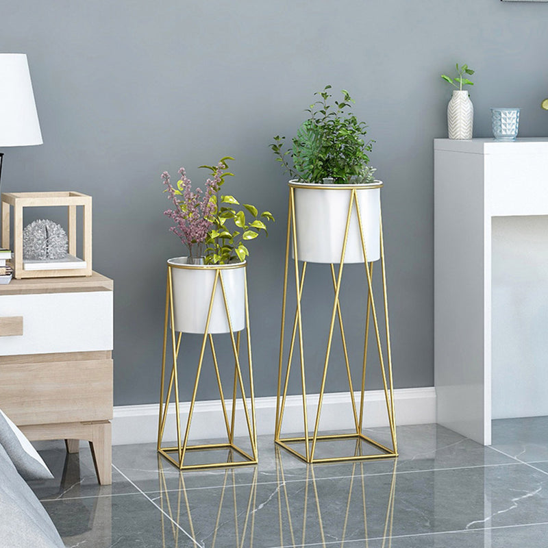 2X 70cm Gold Painted Iron Plant Stand With Detachable White Enamel Pot Corner