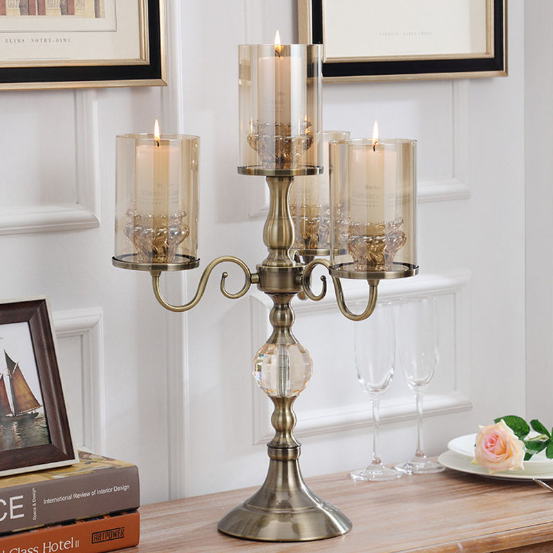 58cm 4-Slots Iron Glass Candlestick Candle Holder Bronze Home Decor Centerpiece