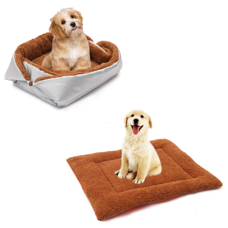 2X Silver Plush Dual-purpose Cushion Nest Cat Dog Bed Anti Slip Mat Indoor Outdoor