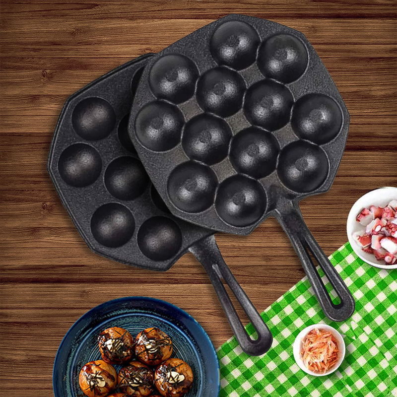 2X Cast Iron Takoyaki Fry Pan 18CM 12 Cavity Nonstick Griddle for Stovetop