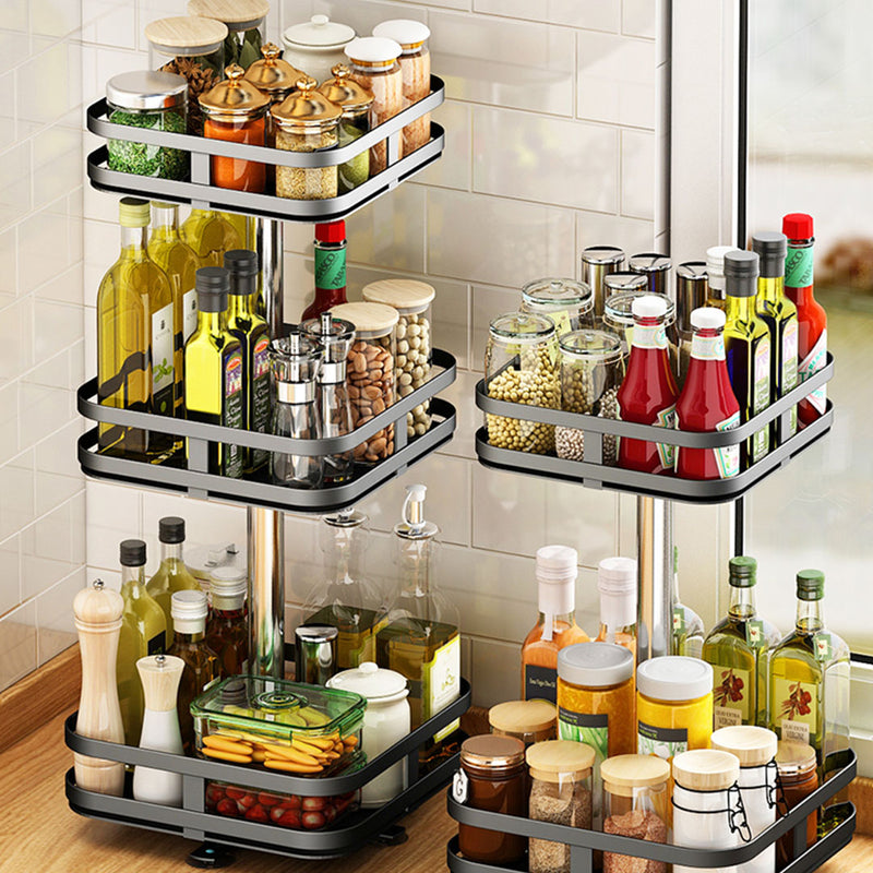 2X 3 Tier Carbon Steel Rotating Countertop Spice Rack Black 24cmx24cmx59cm