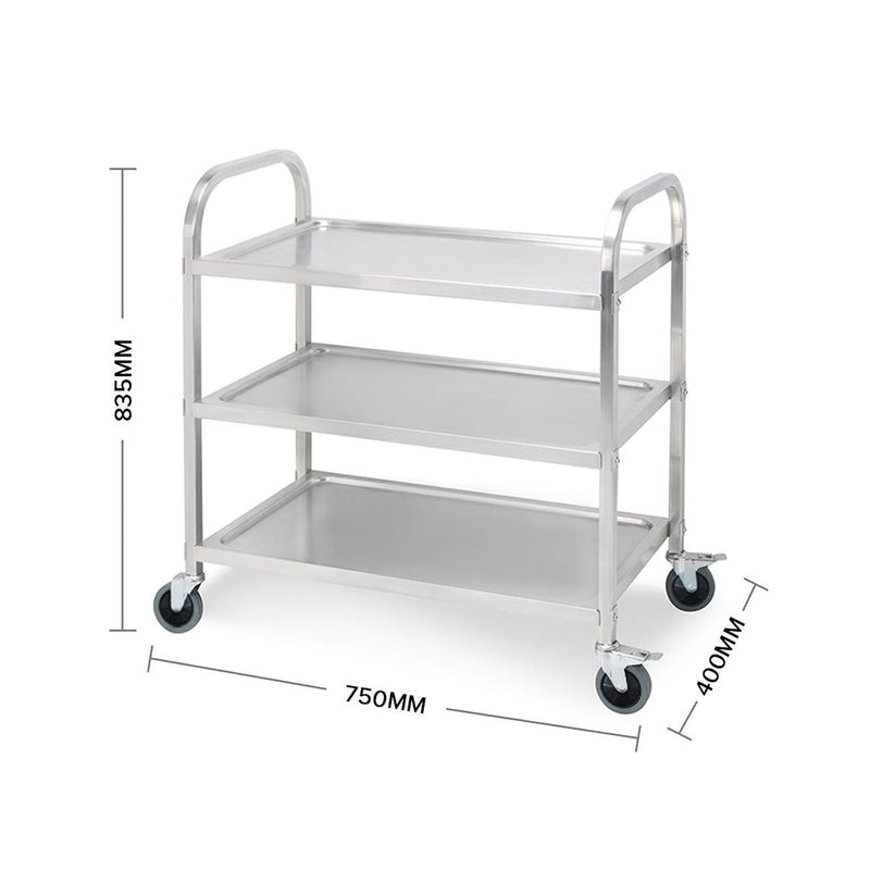 2X 3 Tier Stainless Steel Kitchen Food Cart 75x40x83.5cm Locking Wheels