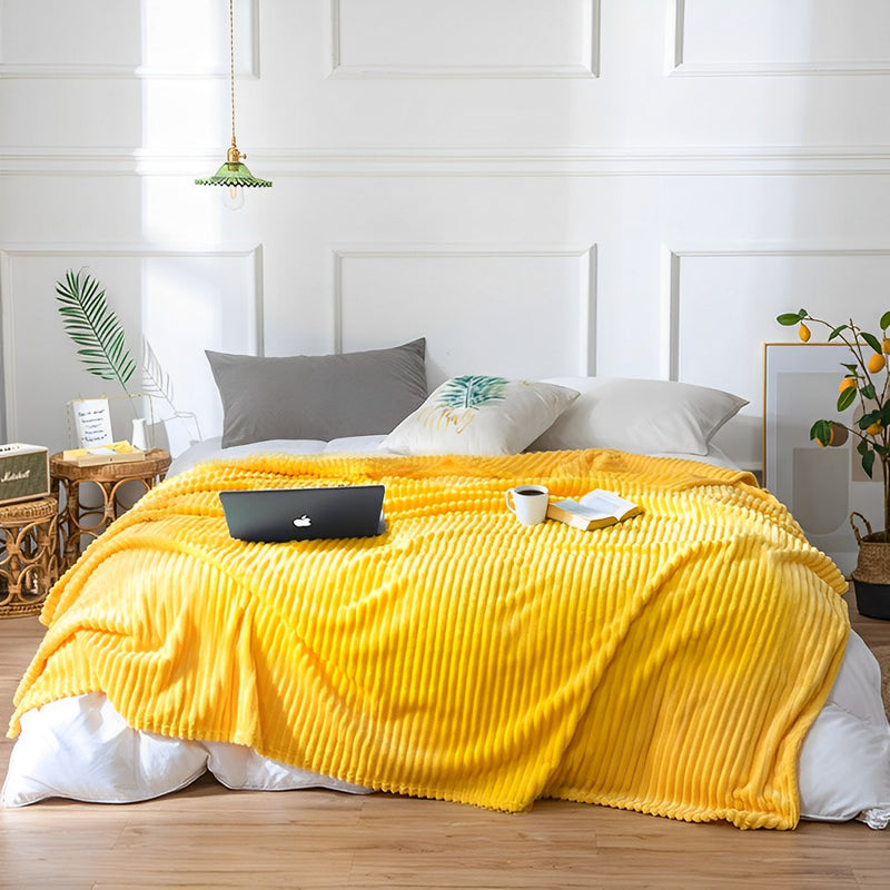 2X Yellow Thin Flannel Polyester Throw Blanket 200 X 230 Cm Lightweight