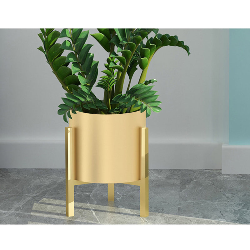 Metal Plant Stand Gold 30CM With 20cm Enamel Pot Corner Slim Indoor
