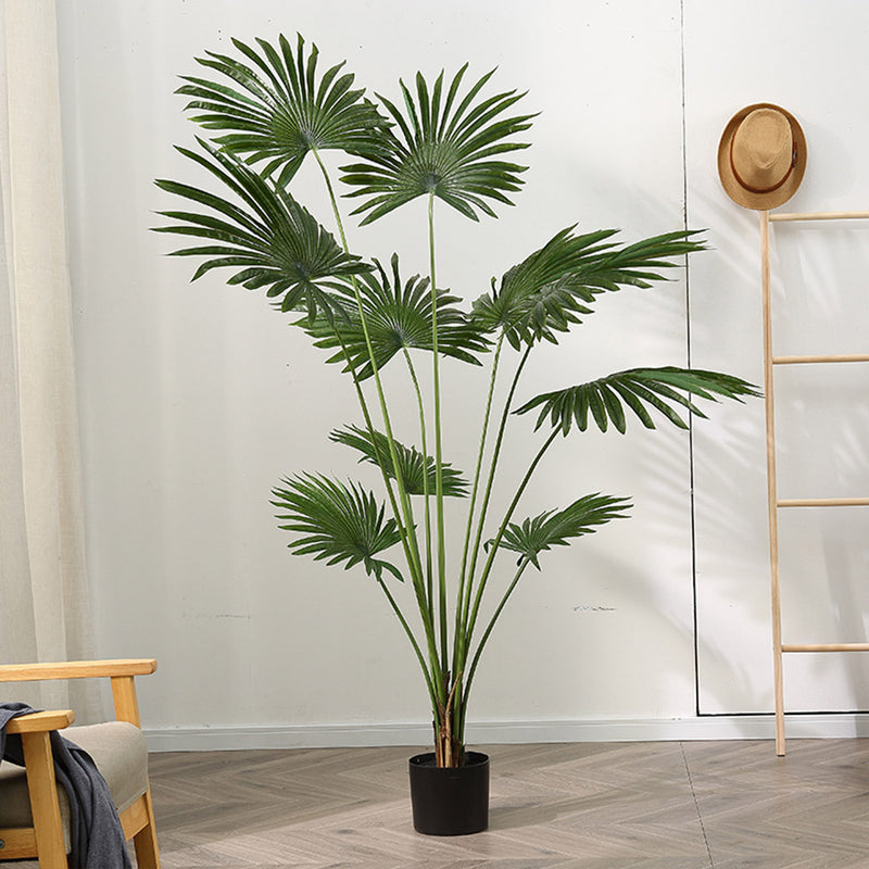 2X 180cm Artificial Polyethylene Fan Palm Tree Green Indoor Outdoor Black Pot