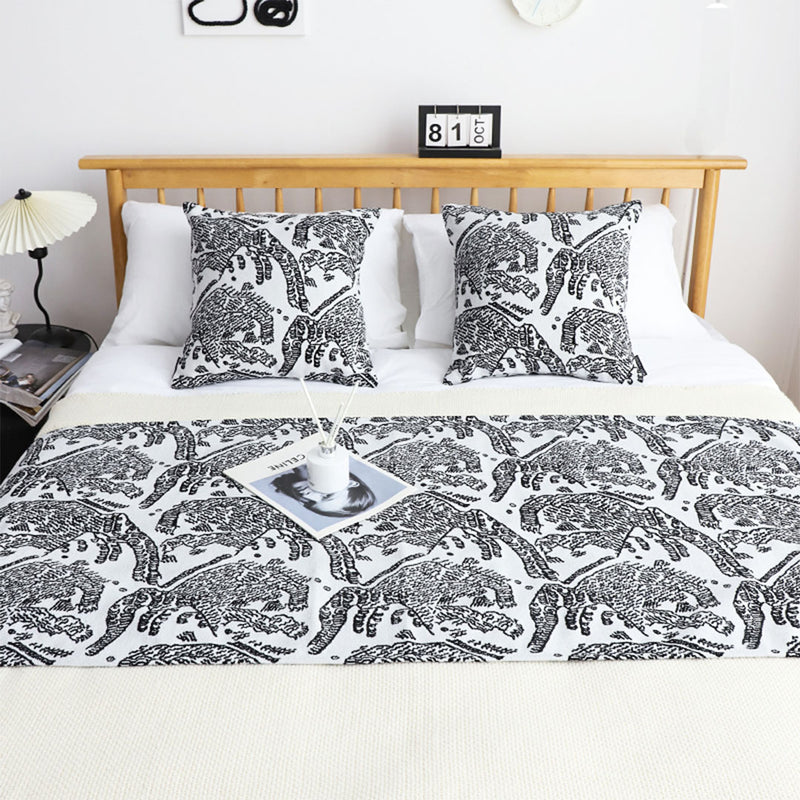 Bed Scarf Runner With 2 Cushions Polyester 70x240cm Black Set of 3 1.8m