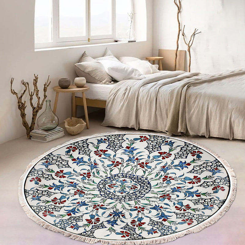 Mandala Round Area Rug 120cm Anti-Slip Polyester Multicolor Home Decor