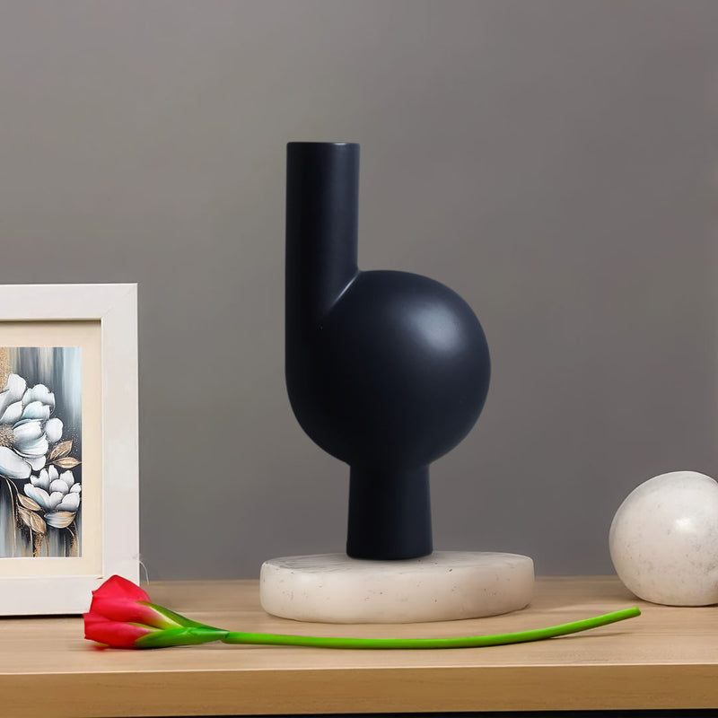 19x9.3x37cm Ceramic Modern Abstract Vase Narrow Neck Black Home Decor