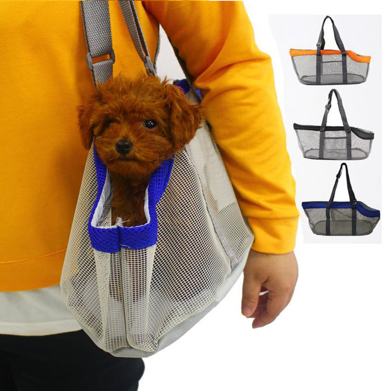 Grey Pet Carrier Bag PVC Mesh Breathable Travel Tote for Dogs Cats 40x20x20cm