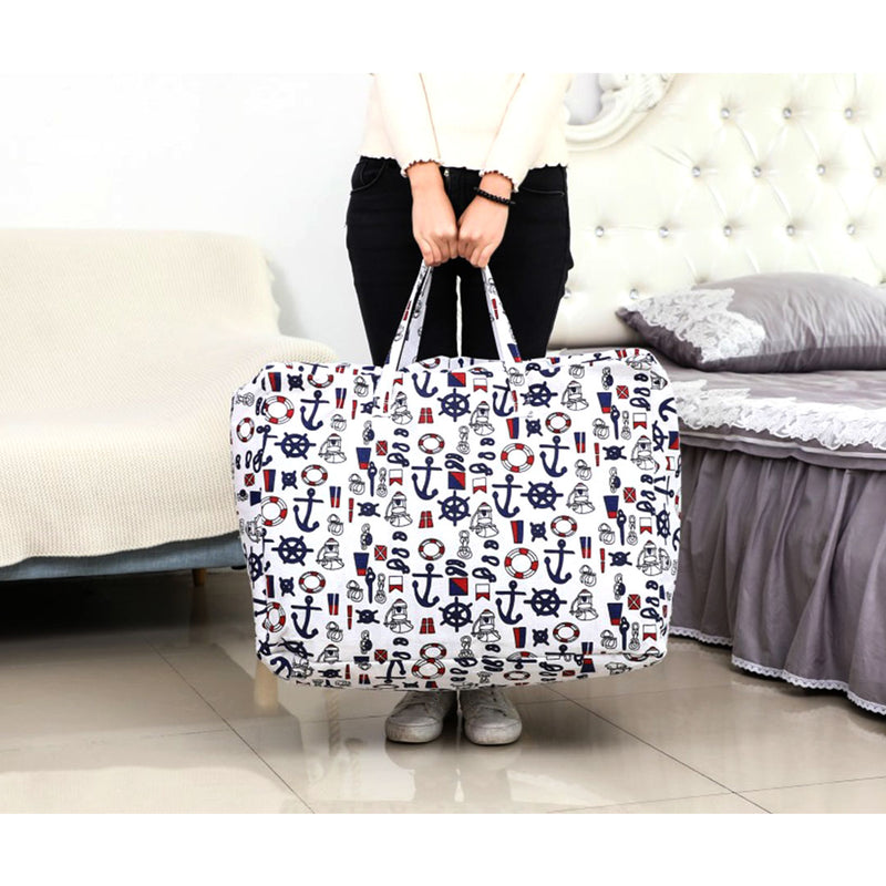 Large Foldable Travel Storage Bag Double Zipper Nautical Icons 60cmx24cmx40cm