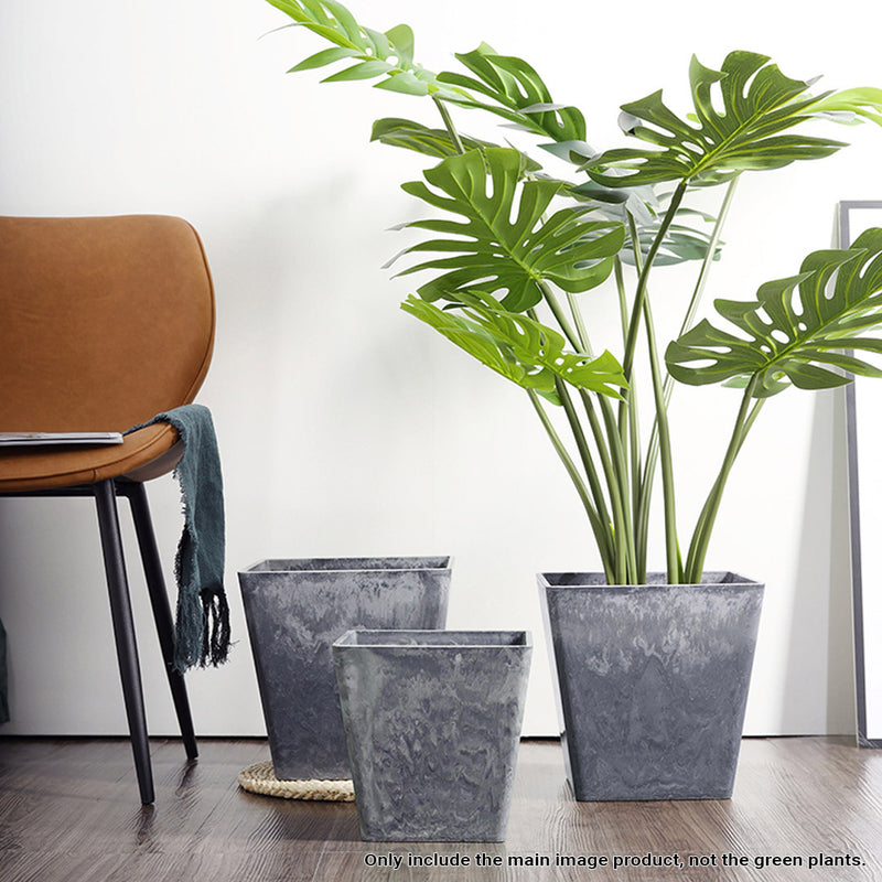 27cm Square PP Resin Planter Tapered Concrete Look Weathered Grey Indoor Office