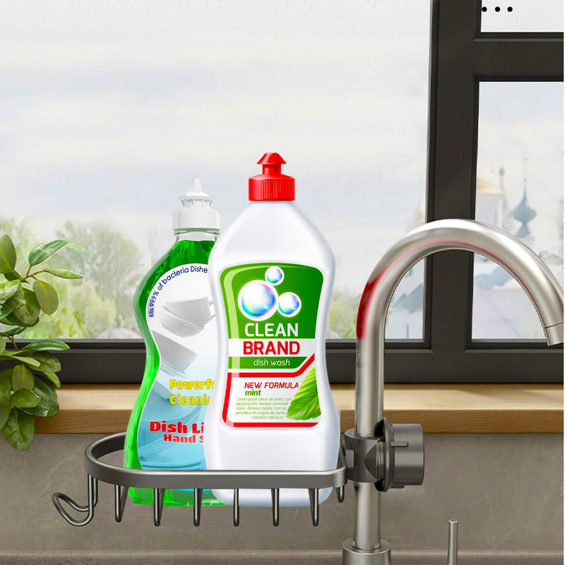 Kitchen Sink Faucet Sponge Caddy Aluminum Storage Rack Dark Grey 28.5x12x8cm
