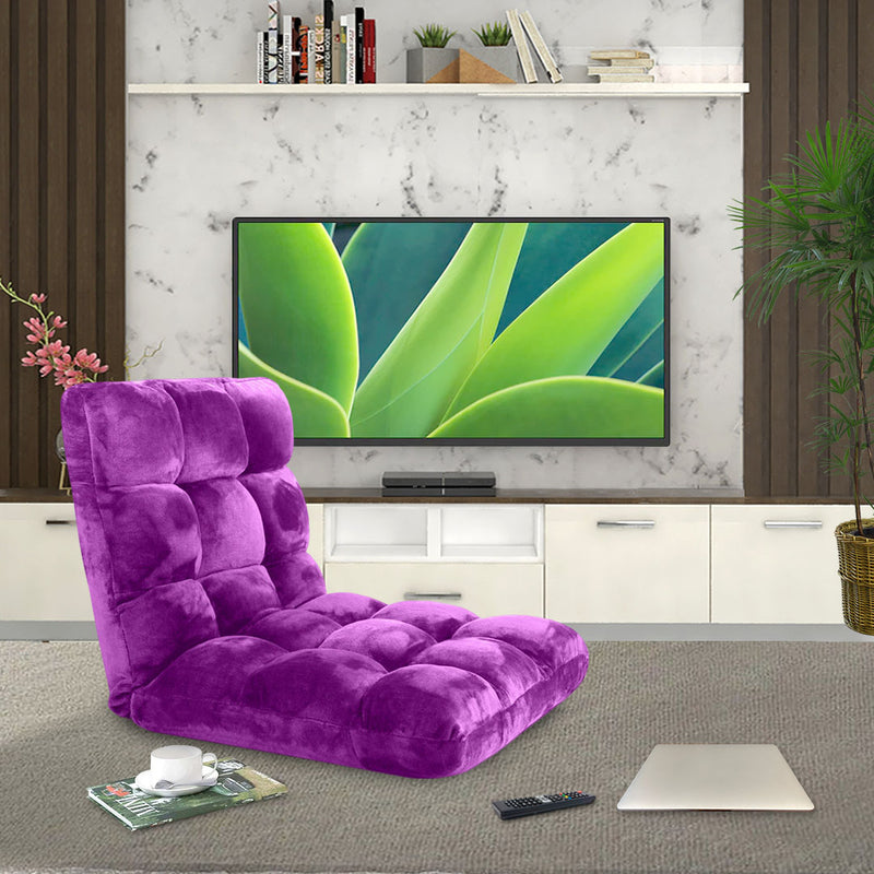 2X Folding Floor Recliner 6 Position Cushion 108x53x10cm Memory Foam Purple