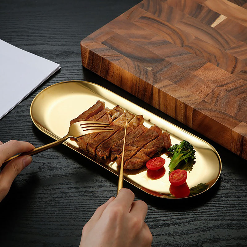 Oval Stainless Steel Plate Set 3 Pieces Small Medium Large Gold Nordic