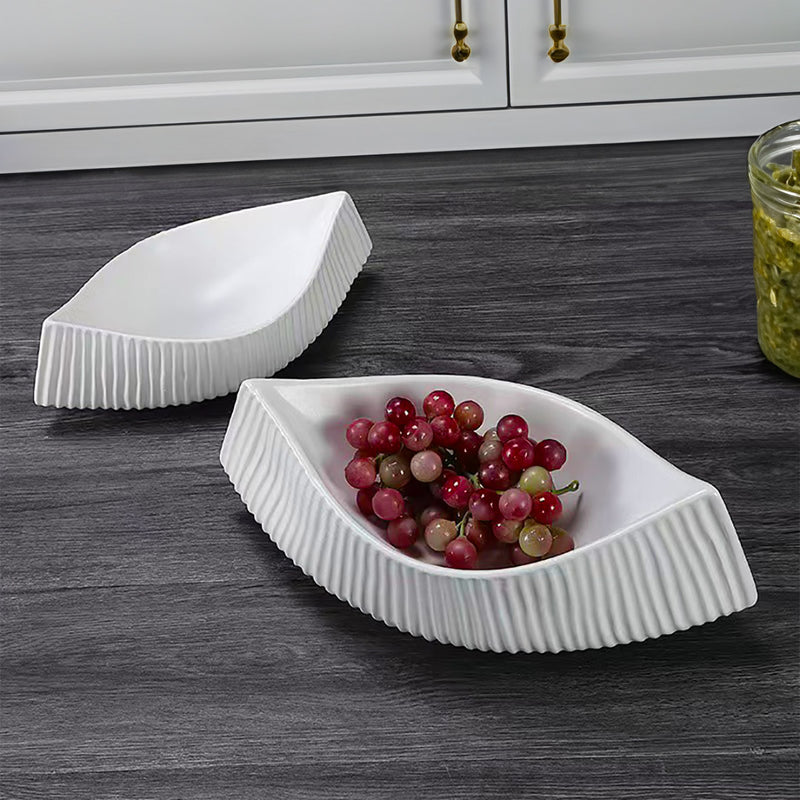 Boat Shaped Ceramic Decorative Serving Plate 37x18x12.5cm White
