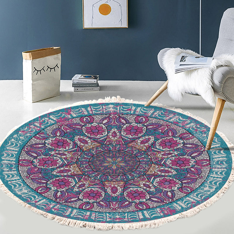 120cm Mandala Round Area Rug Polyester Fiber Anti Slip Backing Living Room
