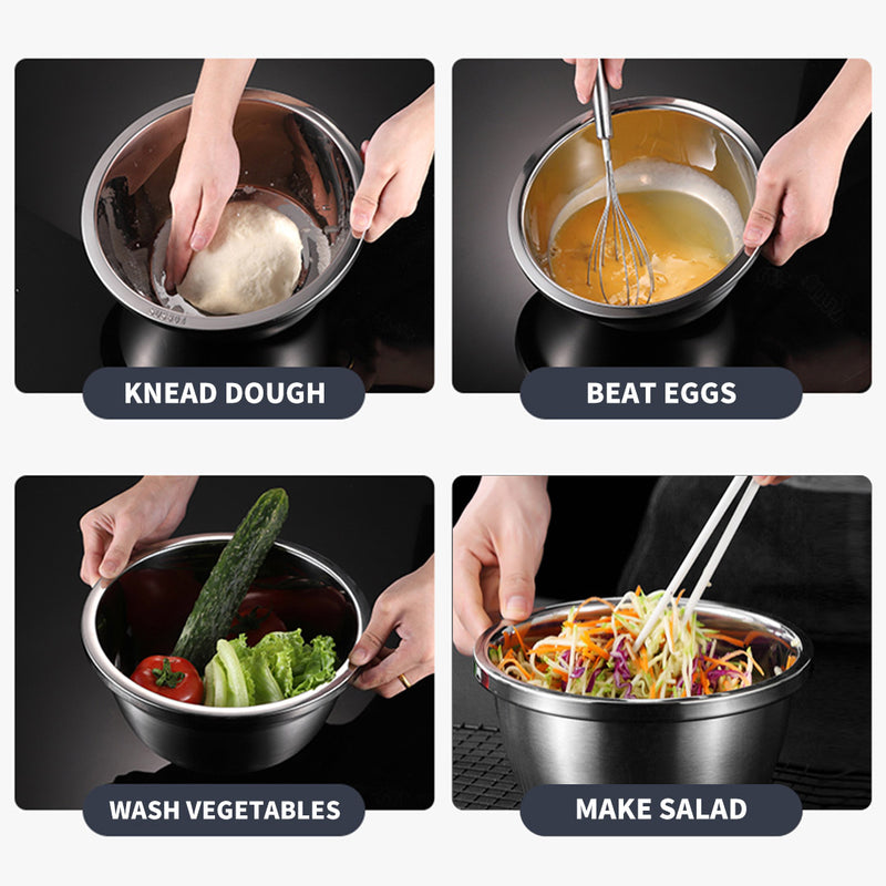 3Pcs Stainless Steel Mixing Bowls Set 30Cm 28Cm 26Cm Matte Silver