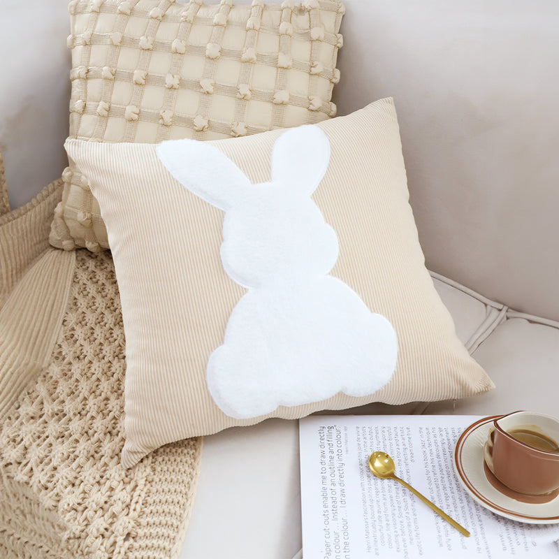 2X 45cm Polyester Throw Pillows Light Tan Square Soft White Rabbit Design