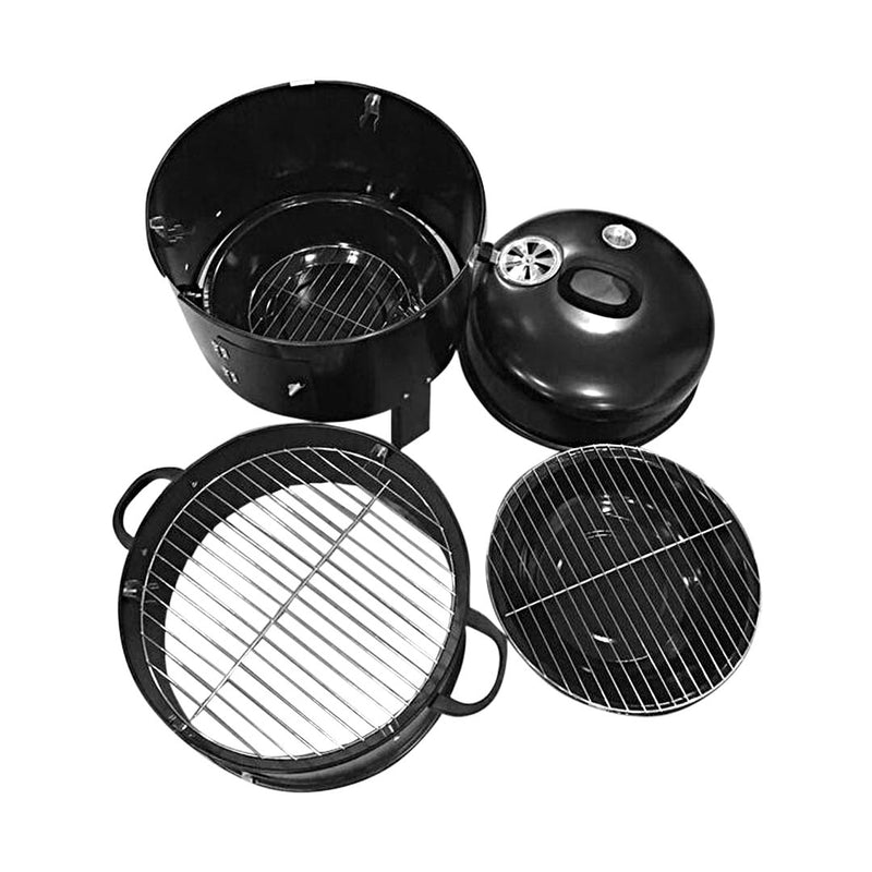 2X 3 In 1 Barbecue Smoker Grill Black Porcelain Coated Steel 40cm Dia 80cm H