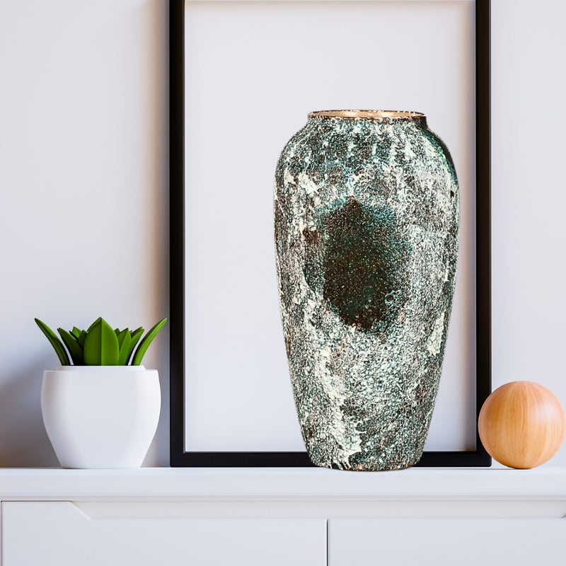 Large Ceramic Flower Vase 35x17cm Green Handcrafted Elegant Home Decor
