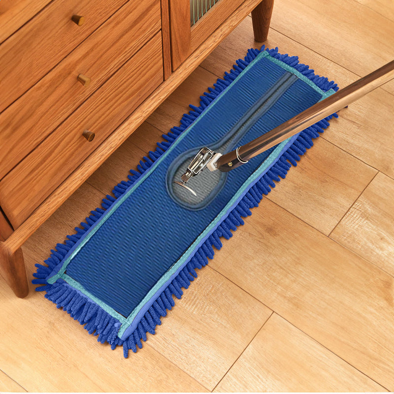 100cm Microfiber Flat Mop Set Stainless Steel Handle Dust Remover Blue Pads