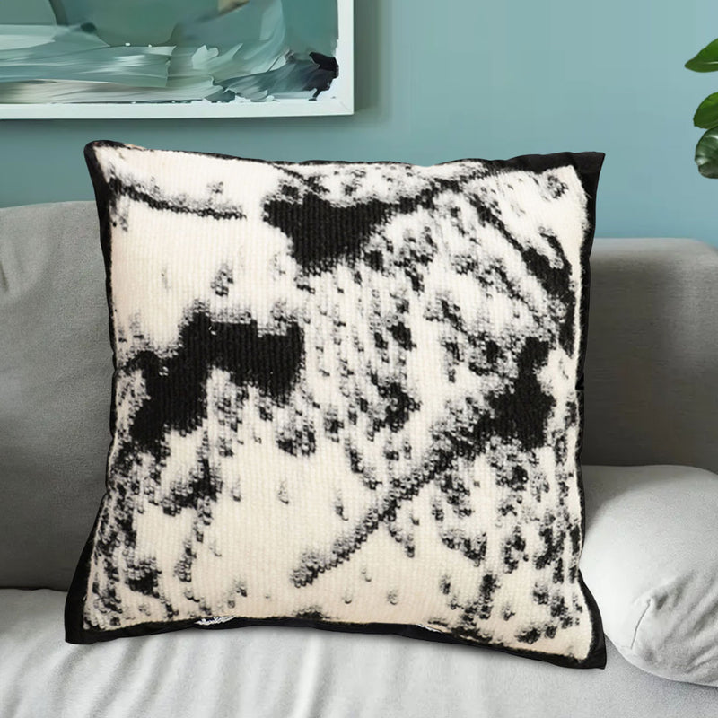 45cm Light Vintage Leopard Print Velvet Square Throw Pillow Black White