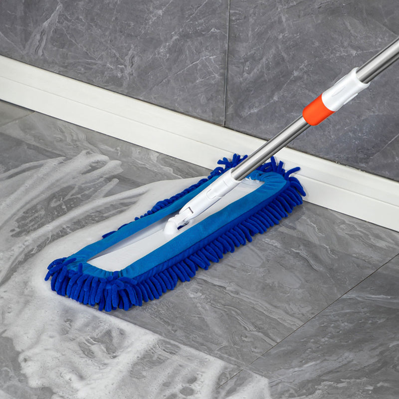 Flat Microfiber Mop 60X12 Cm Stainless Steel Handle Blue 2 Pieces Dust Remover