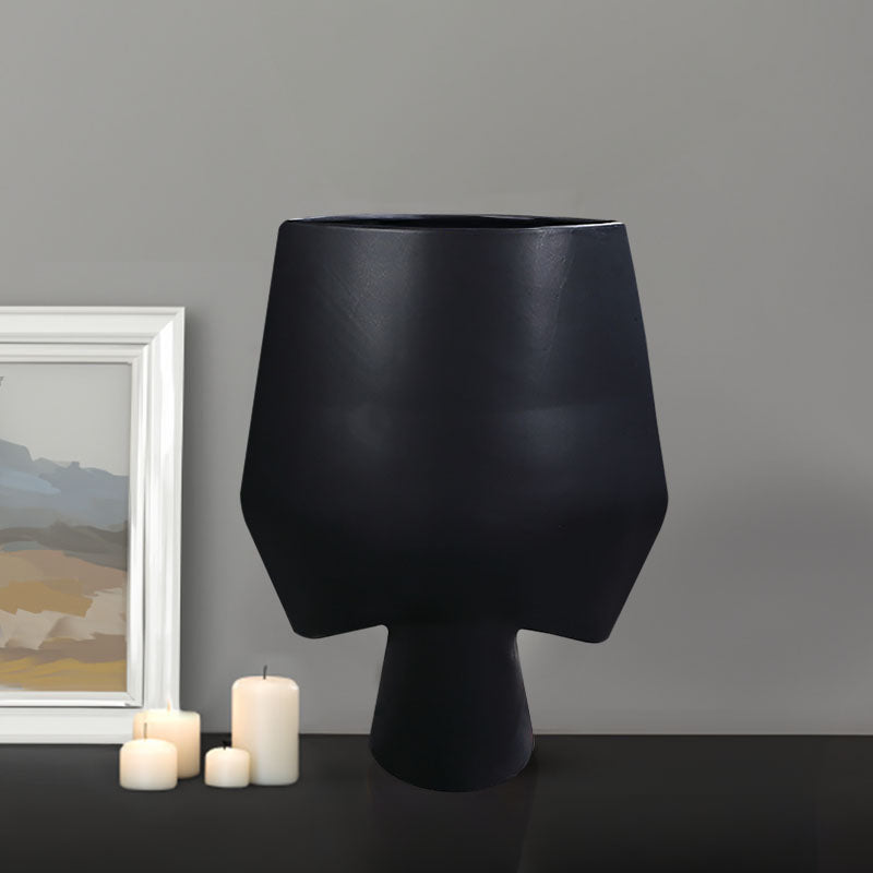 Large Black Ceramic Handcrafted Square Vase Modern Abstract Home Decor 33x43cm
