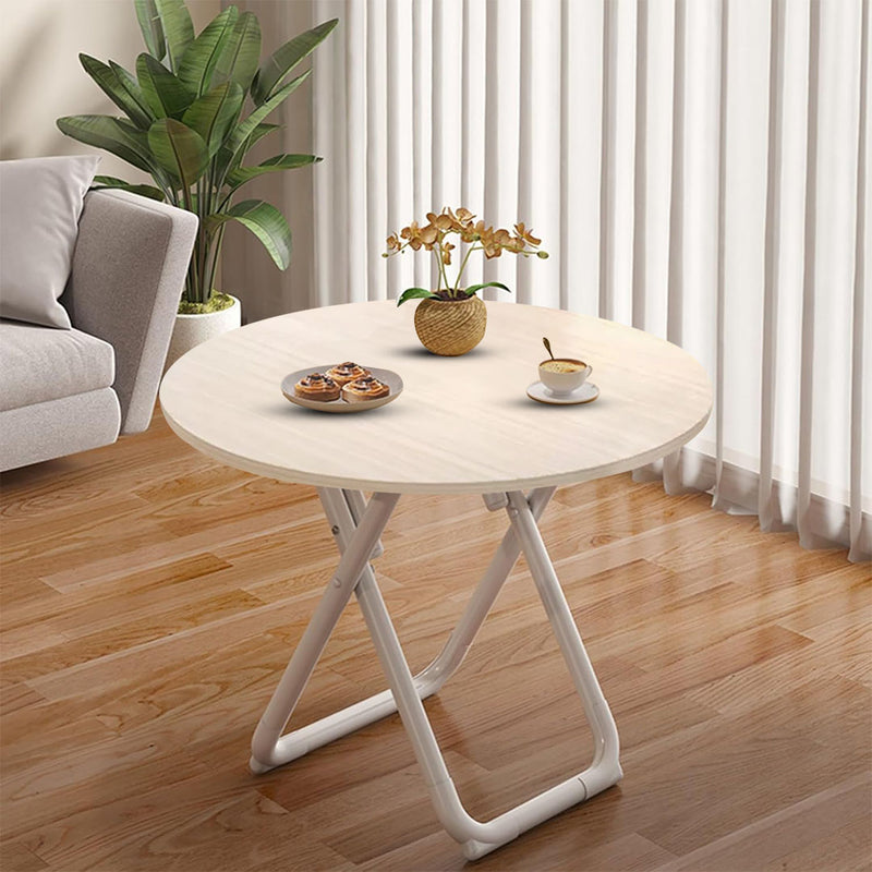 2X 80cm Light Wood Round Table White Legs Minimalist Multipurpose